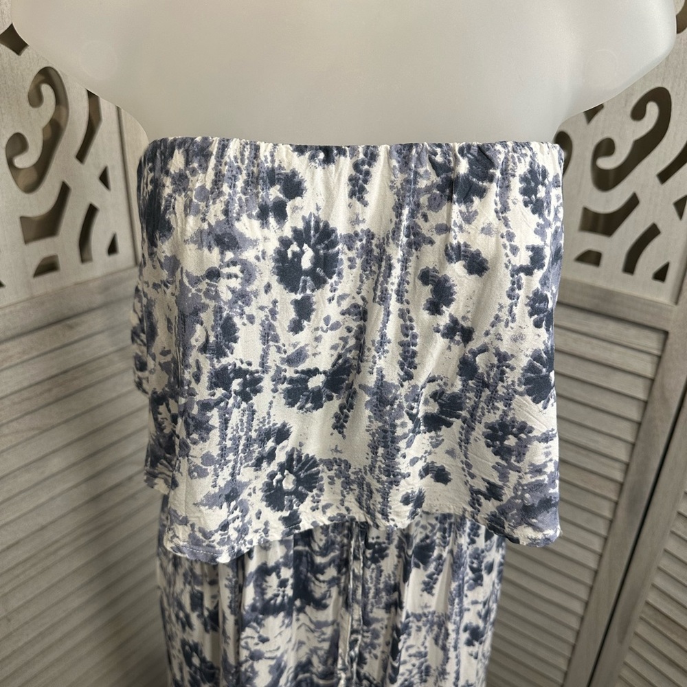 Tie-Waist Blue and White Floral Maxi Dress - Picture 2 of 7